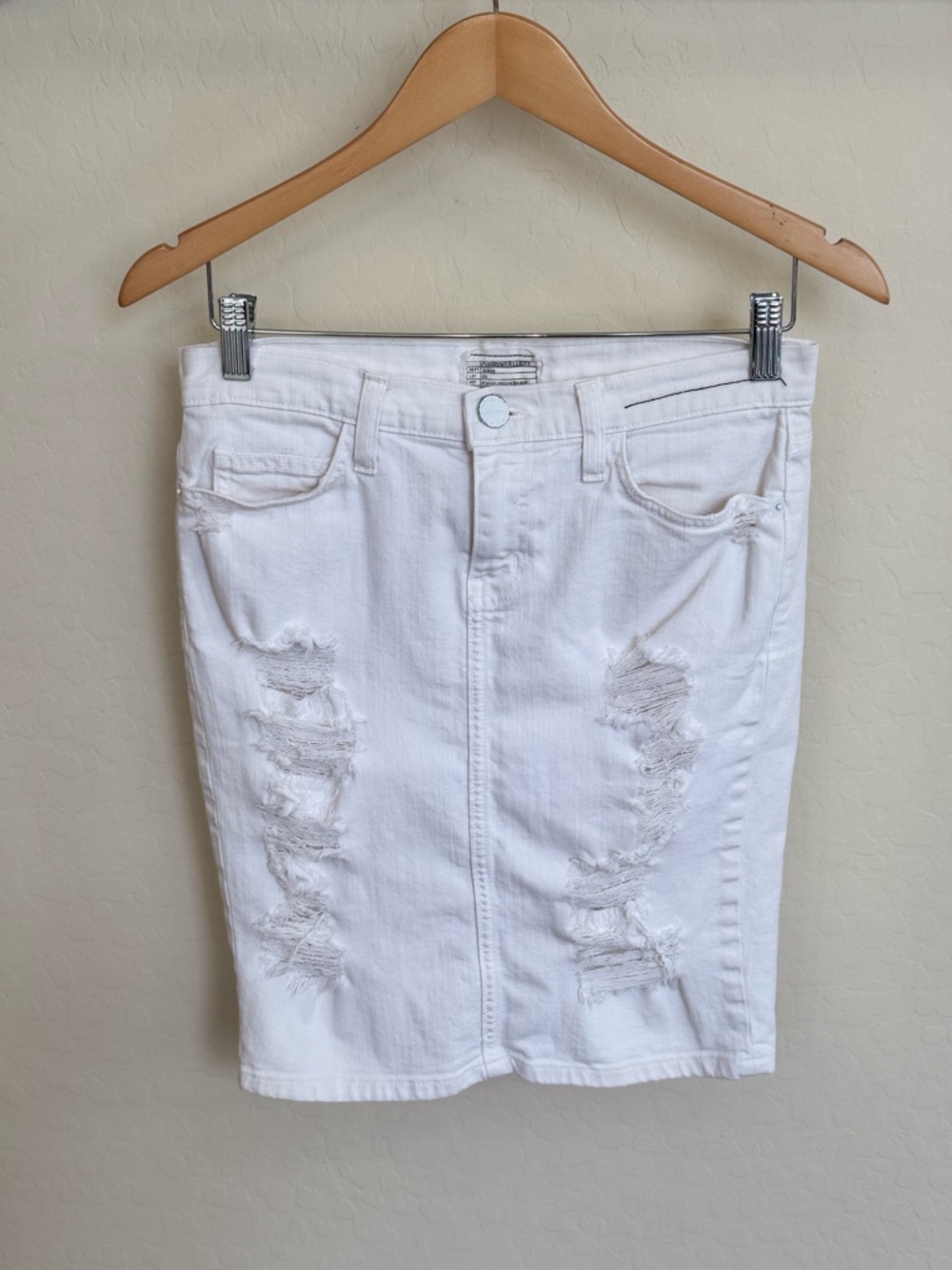 Current/Elliott The Stiletto Distressed White Denim Pencil Skirt Size 26 EUC